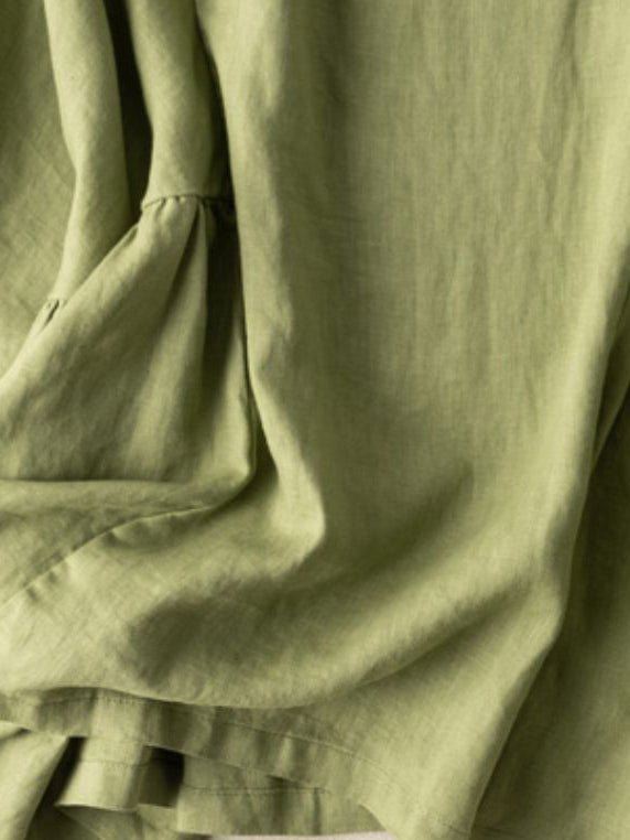 Vintage Solid Round Neck Linen Blouse Short Sleeve