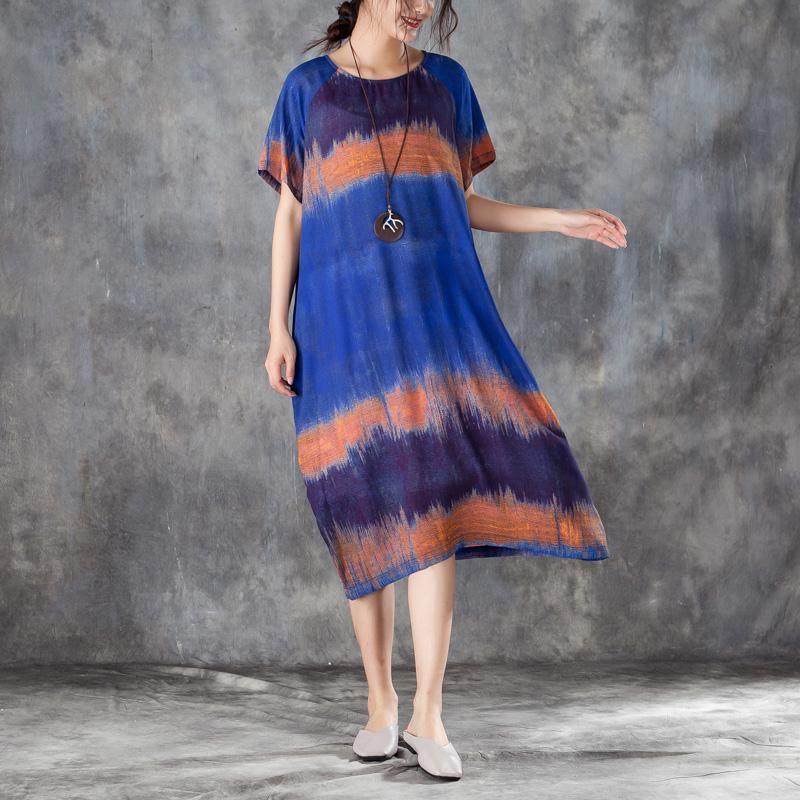 Vintage Summer Dress Stylish Women Casual Round Neck Short Sleeve Printed Dress - Omychic