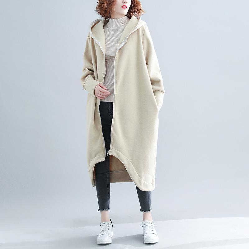 vintage wool coat plus size maxi nude hooded outwear - Omychic