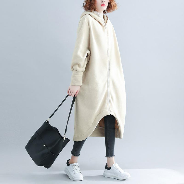 vintage wool coat plus size maxi nude hooded outwear - Omychic