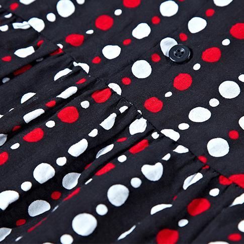 vintage black striped dotted linen shift dresses casual holiday dresses Elegant baggy waist short sleeve midi dress - Omychic