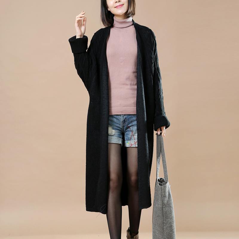 vintage black woolen sweater cardigans patchwork  wool jackets oversized long coats Fine Jackets & Coats - Omychic