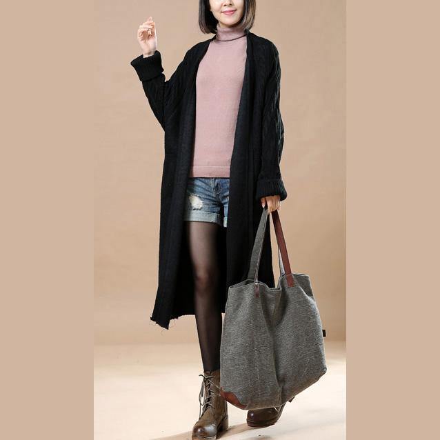 vintage black woolen sweater cardigans patchwork  wool jackets oversized long coats Fine Jackets & Coats - Omychic