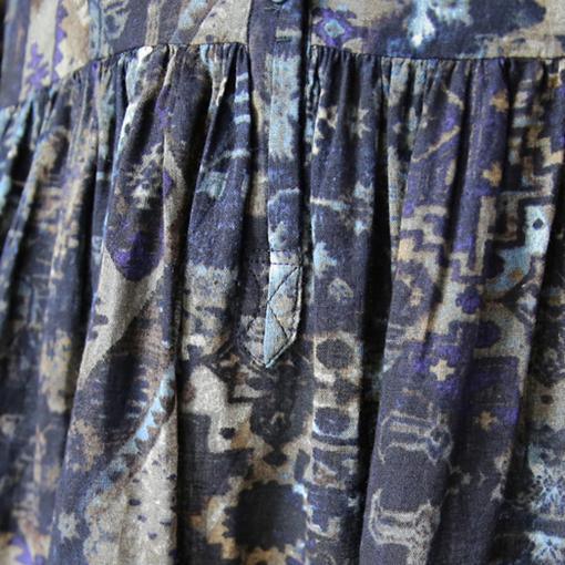 vintage blue prints linen dresses Loose fitting shirt collar cotton gown vintage half sleeve slim linen clothing dresses - Omychic