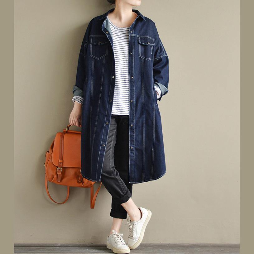 vintage dark blue coats plussize coats boutique maxi coat denim casual - Omychic