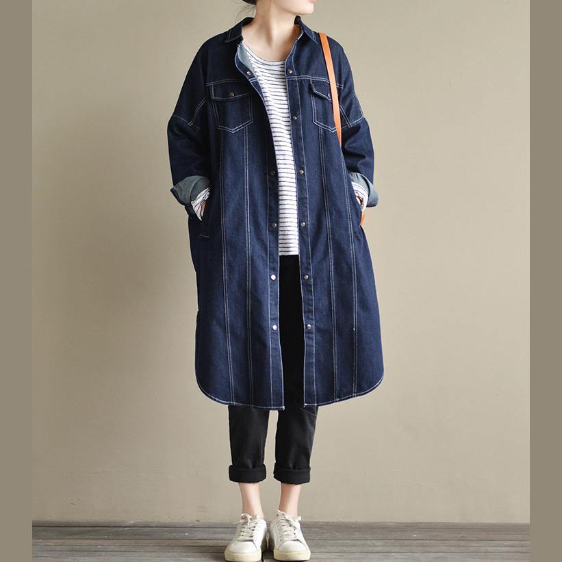 vintage dark blue coats plussize coats boutique maxi coat denim casual - Omychic