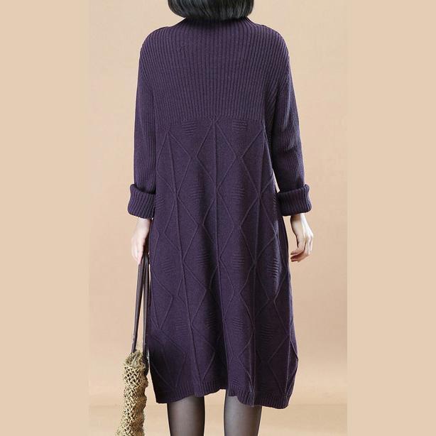 vintage dark purple knit dresses casual long sweaters 2018 long knit sweaters - Omychic