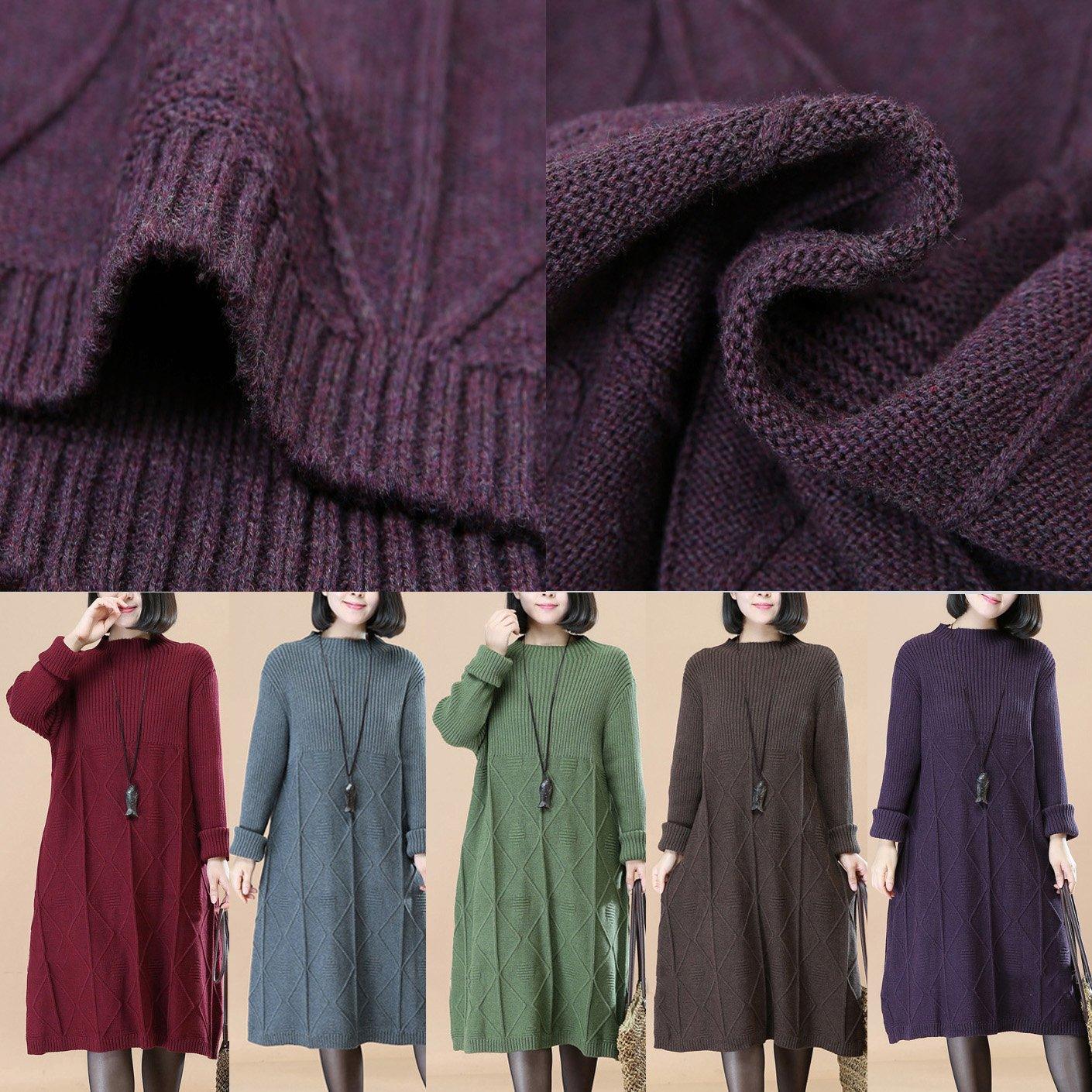 vintage dark purple knit dresses casual long sweaters 2018 long knit sweaters - Omychic