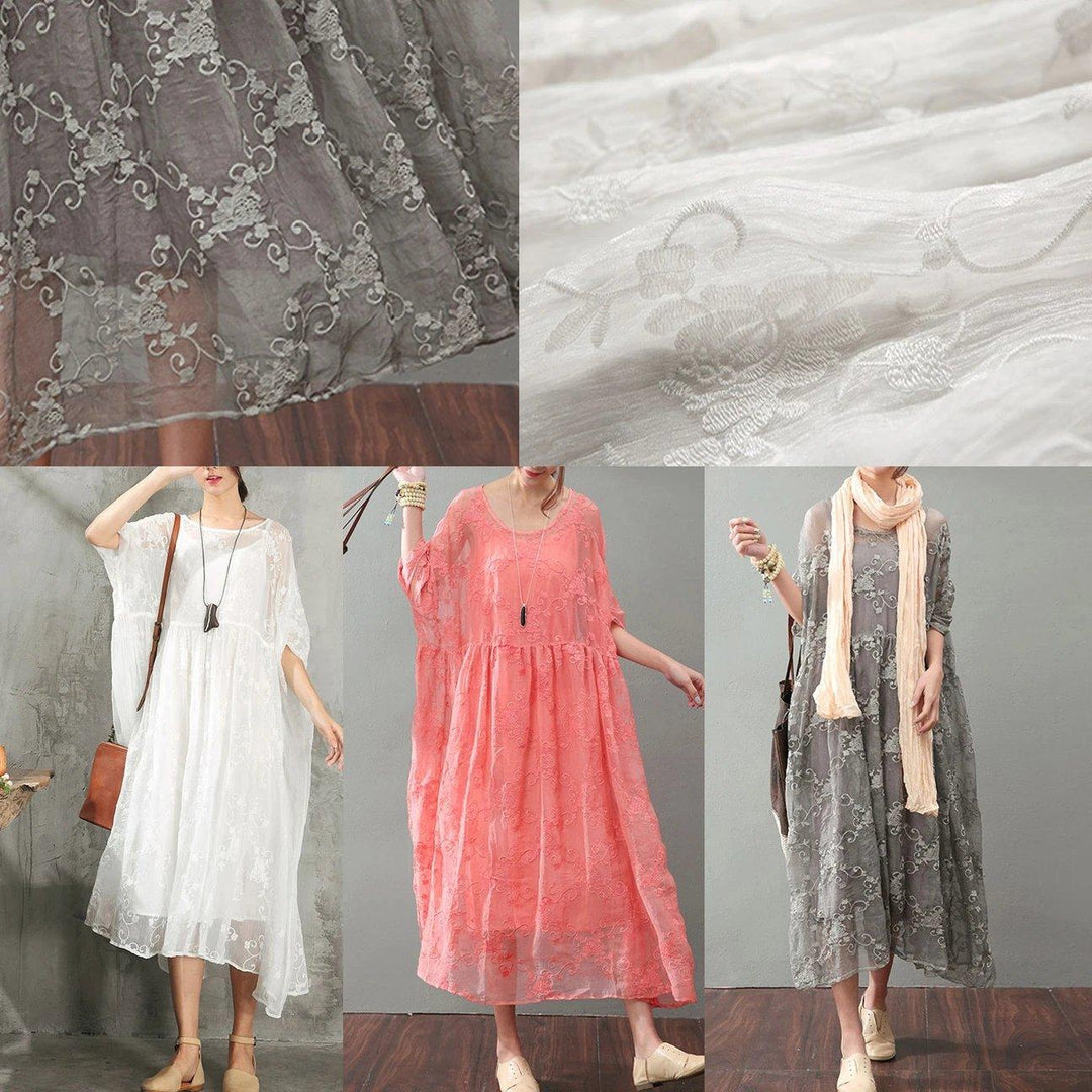 Vintage Gray Silk Maxi Dress Trendy Plus Size Lace Gown Top Quality Bracelet Sleeved Gown - Omychic