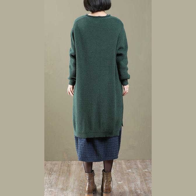 vintage green V neck knit cardigans long sweater coats - Omychic
