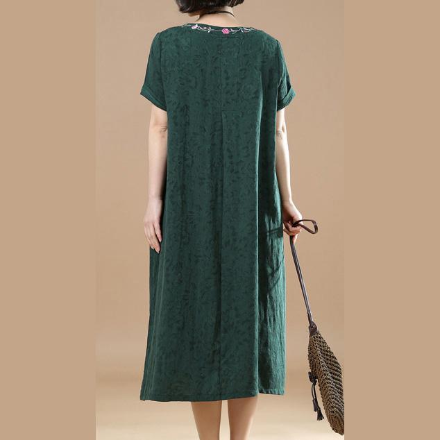 vintage green linen caftans oversized v neck traveling clothing 2018jacquard maxi dresses - Omychic