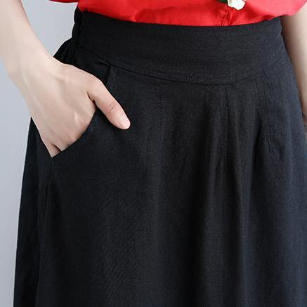 vintage linen maxi skirt oversize Women  Casual Summer Pockets Black Long Skirts - Omychic