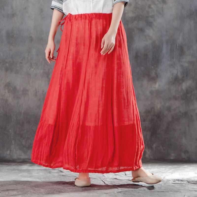 vintage linen summer skirt plus size Casual Women Drawstring Ankle Length Lining Skirts - Omychic