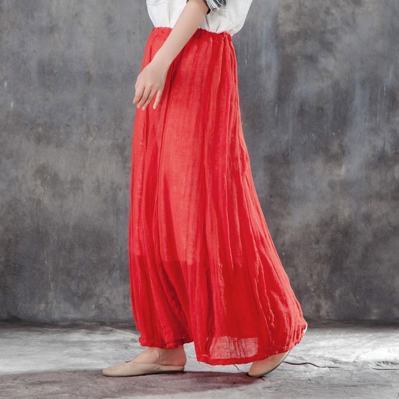 vintage linen summer skirt plus size Casual Women Drawstring Ankle Length Lining Skirts - Omychic