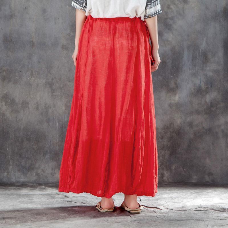 vintage linen summer skirt plus size Casual Women Drawstring Ankle Length Lining Skirts - Omychic