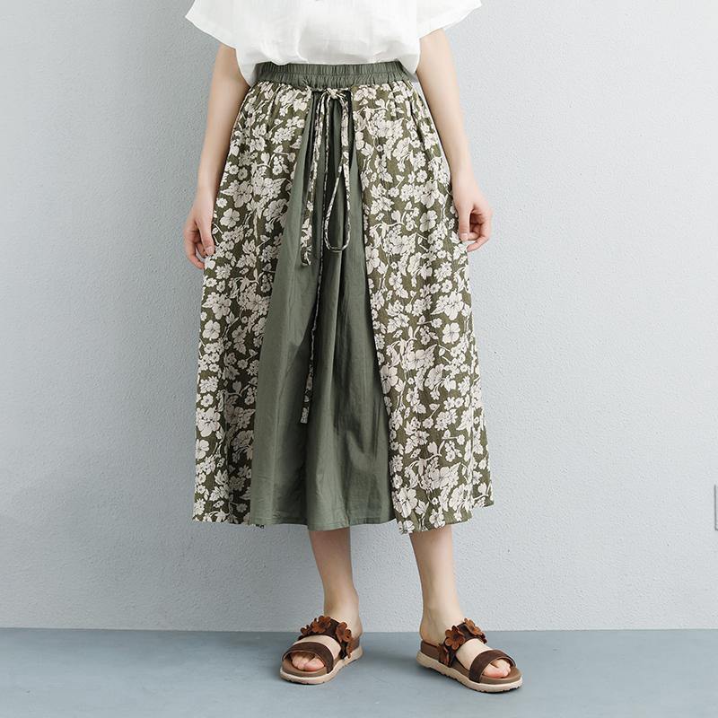 vintage natural linen skirt oversize Summer Floral Casual Lacing Long Skirts - Omychic