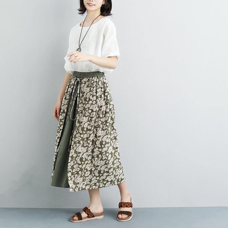vintage natural linen skirt oversize Summer Floral Casual Lacing Long Skirts - Omychic