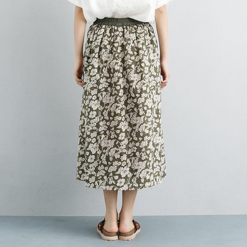 vintage natural linen skirt oversize Summer Floral Casual Lacing Long Skirts - Omychic