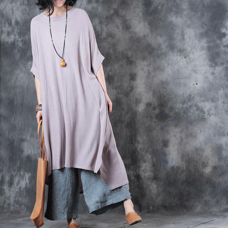 Vintage Nude Pink Long Cotton Dresses Trendy Plus Size Side Open Cotton Maxi Dress Top Quality Low High Design Kaftans - Omychic