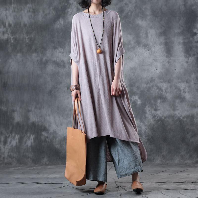 Vintage Nude Pink Long Cotton Dresses Trendy Plus Size Side Open Cotton Maxi Dress Top Quality Low High Design Kaftans - Omychic