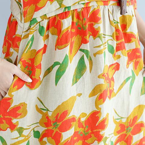 vintage orange floral linen maxi dress plus size patchwork gown New bracelet sleeve caftans - Omychic