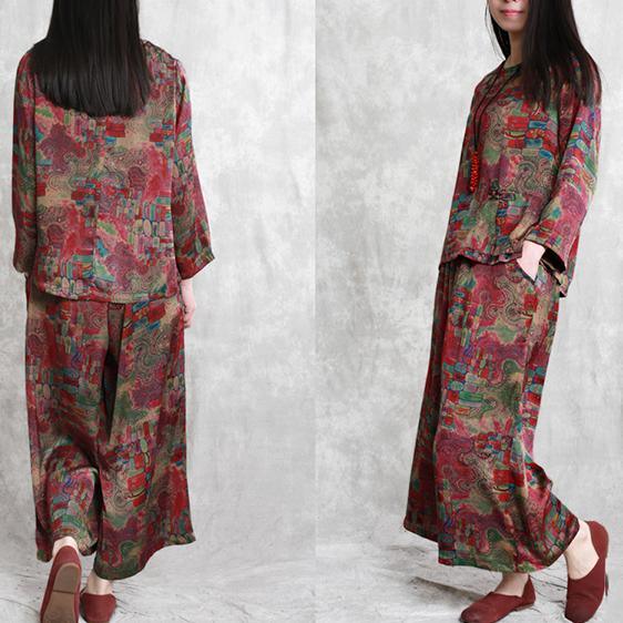 Vintage Chiffon Prints O Neck Short Tops And Wide Leg Pants Two Pieces ( Limited Stock) - Omychic