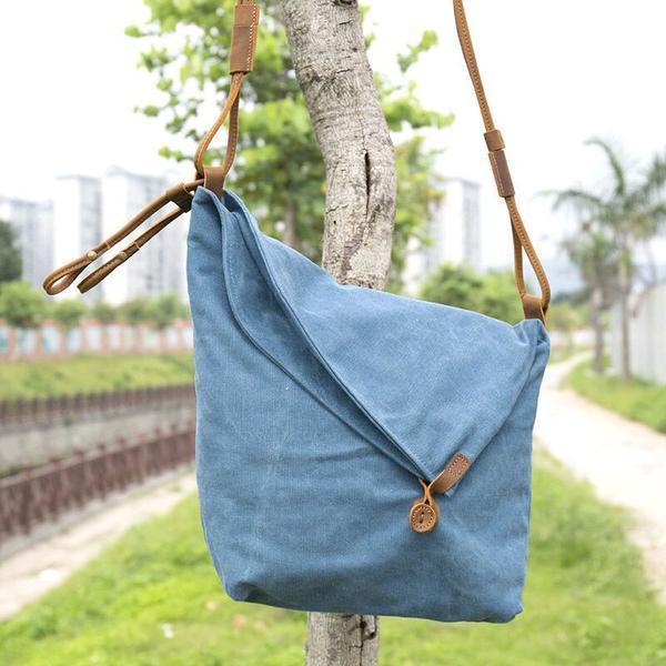 vintage women blue casual canvas leather bag - Omychic