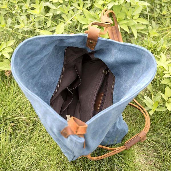 vintage women blue casual canvas leather bag - Omychic
