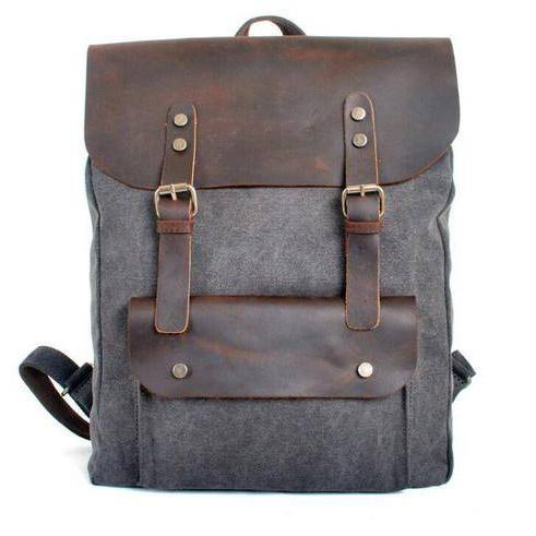vintage women leather canvas backkpack - Omychic