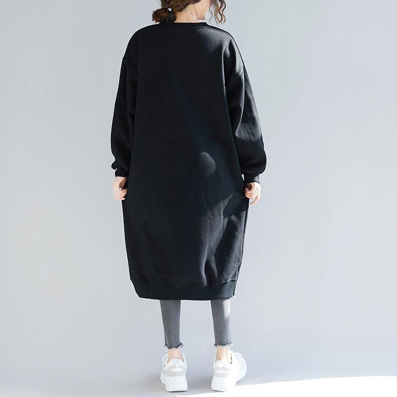 vivid Cotton Tunics Fine print Online Shopping black oversized Dresses - Omychic