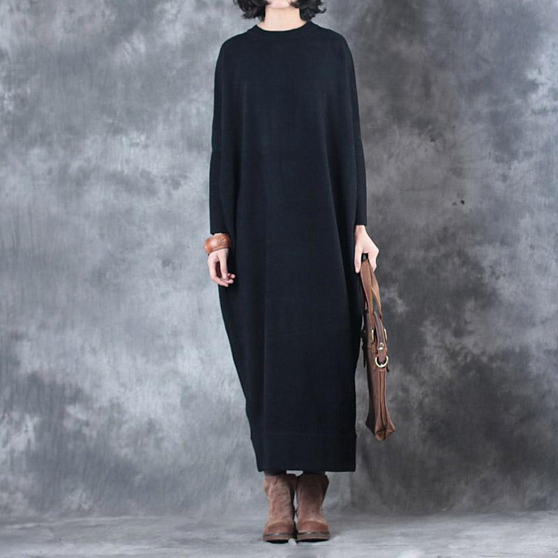 warm black sweater dresses Batwing Sleeve trendy plus size o neck fall dresses Elegant pullover - Omychic