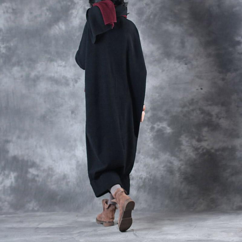 warm black sweater dresses Batwing Sleeve trendy plus size o neck fall dresses Elegant pullover - Omychic