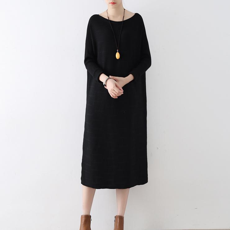 warm autumn outfits casual black sweater dresses plus size jacquard knit dress - Omychic