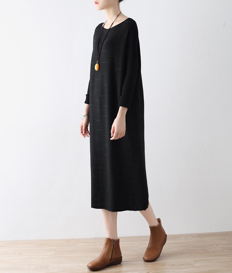 warm autumn outfits casual black sweater dresses plus size jacquard knit dress - Omychic