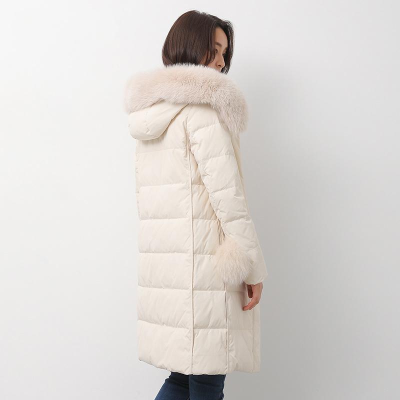 white down jacket woman casual fuzzy ball decorated down jacket fur collar winter outwear - Omychic