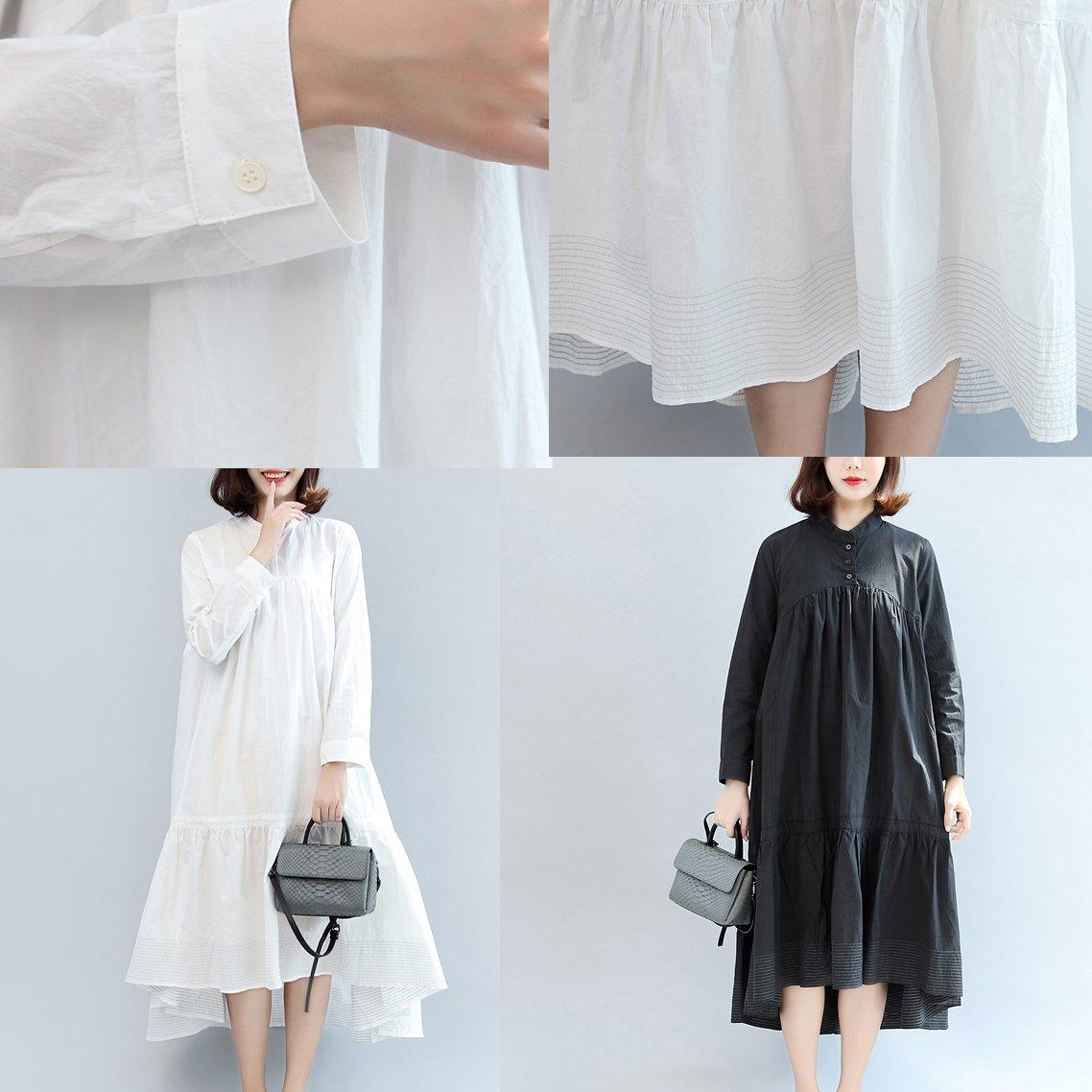 white casual cotton dresses plus size brief women dress long sleeve maxi dress - Omychic