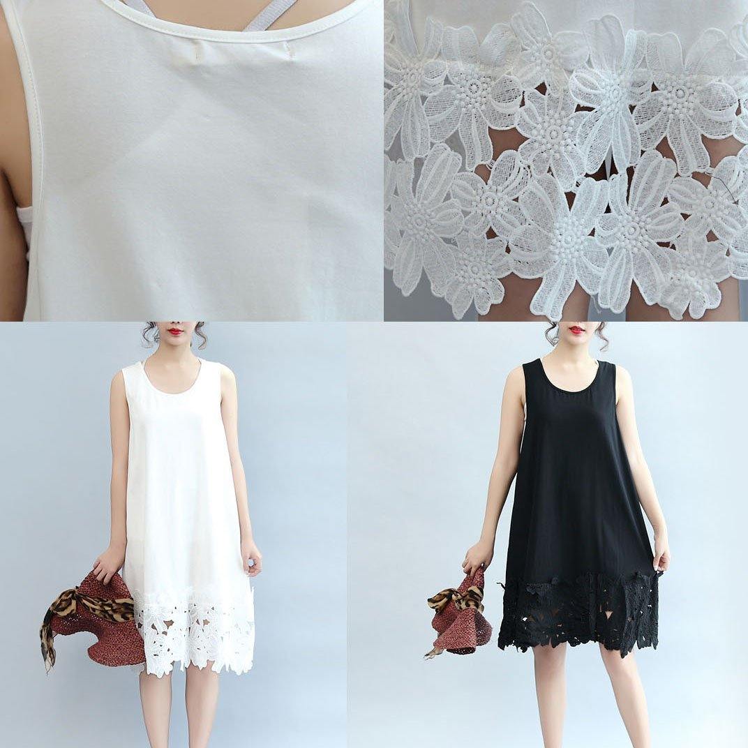 white casual cotton dresses plus size sundress sleeveless maxi dress - Omychic
