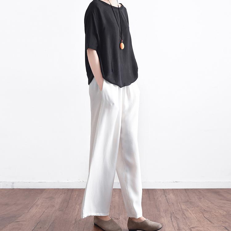 white casual silk pants vintage oversize straight pants - Omychic
