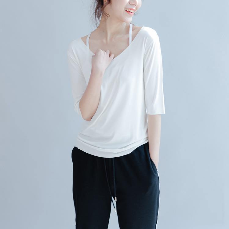 white casual summer tops loose cotton pullover half sleeve t shirt - Omychic