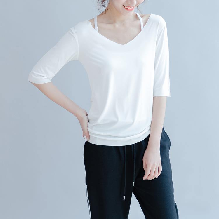 white casual summer tops loose cotton pullover half sleeve t shirt - Omychic