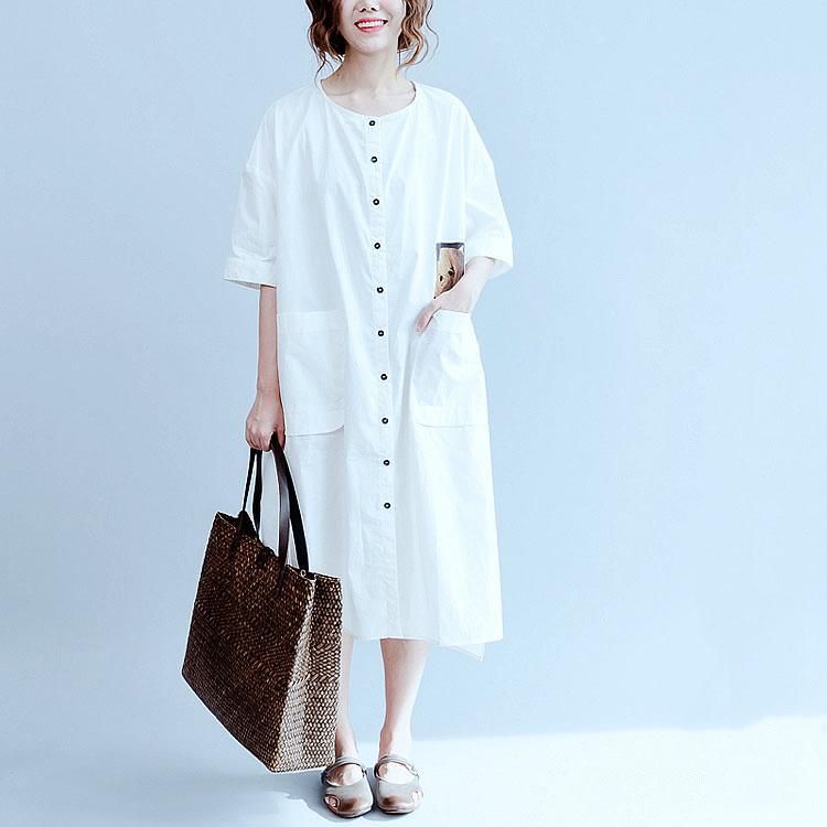 White Cotton Oversize Shirt Dresses Summer Casual Shift Dress Long Shirts ( Limited Stock) - Omychic