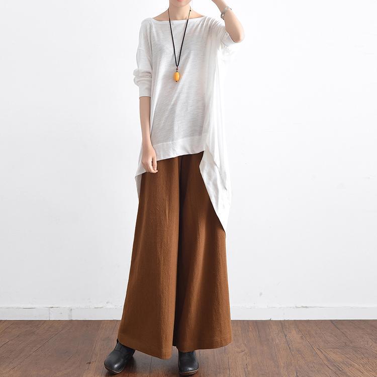 white original summer cotton dress plus size linen casual t shirt asymmetric long sleeve sundress - Omychic
