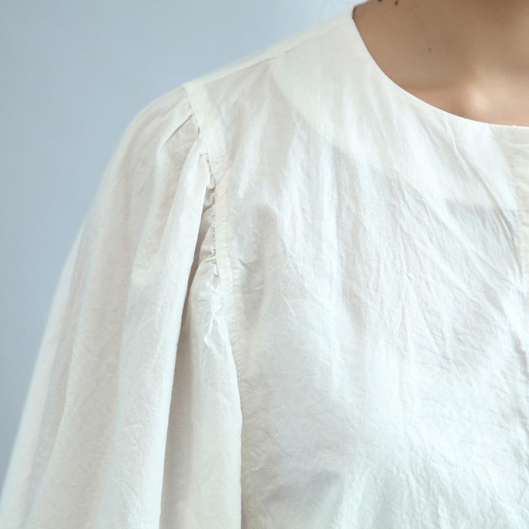 white stylish cotton tops plus size cardigans Lantern Sleeve shirts - Omychic