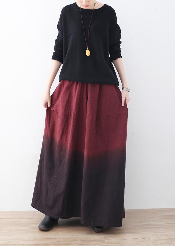 winter red new literary retro drawstring  loose wide leg skirt pants - Omychic