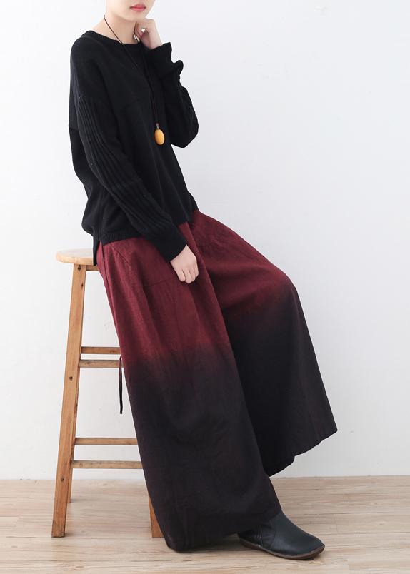 winter red new literary retro drawstring  loose wide leg skirt pants - Omychic