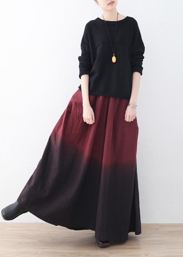 winter red new literary retro drawstring  loose wide leg skirt pants - Omychic