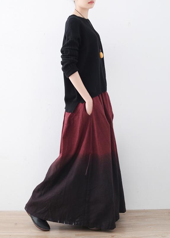 winter red new literary retro drawstring  loose wide leg skirt pants - Omychic