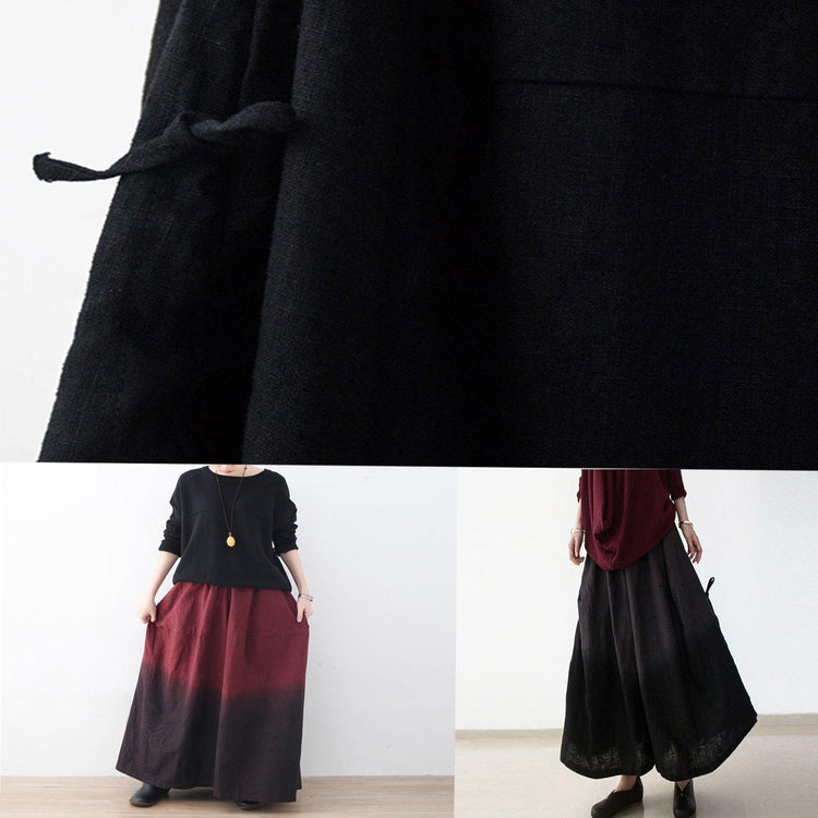 winter red new literary retro drawstring  loose wide leg skirt pants - Omychic