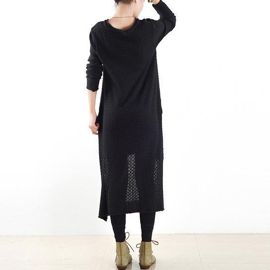 winter black low high knit dresses plus size casual long sweaters knit pullover - Omychic