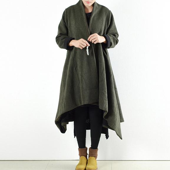 winter blackish green casual woolen outfits oversize asymmetric warm trench coats - Omychic